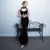 Chic / Beautiful Black 2017 Evening Dresses  High Neck Striped Backless Crystal Trumpet / Mermaid Party Dresses