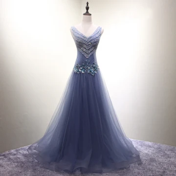 Chic Belle Bleu Ciel Robe De Soirée 2017 Princesse V Cou Organza Paillettes Appliques Dos Nu Soirée Robe De Ceremonie