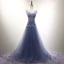 Schöne Himmelblau Abendkleider 2017 A Linie V-Ausschnitt Organza Pailletten Applikationen Rückenfreies Abend Festliche Kleider