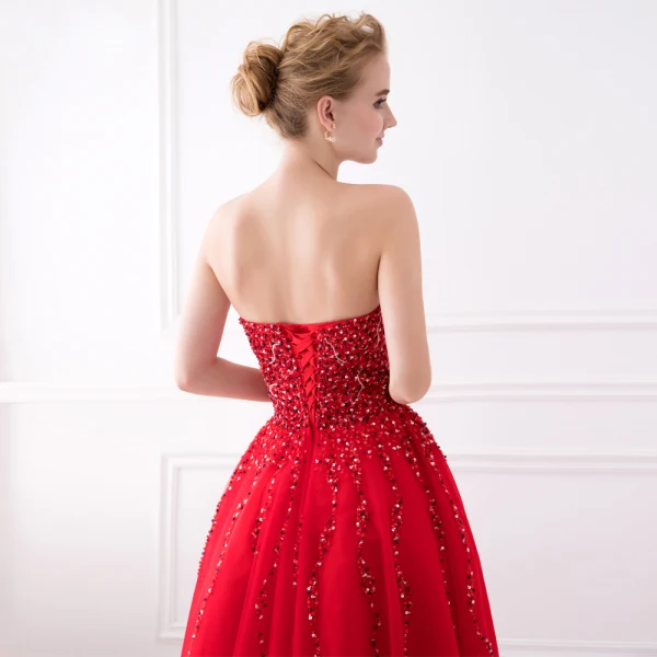 Sparkly Rød Ballkjoler 2017 Prinsesse Uten Ermer Fantastiske / Unike Kjæreste Ryggløse Beading Paljetter Lange Tyll Formelle Kjoler
