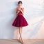 Chic / Beautiful Burgundy Cocktail Dresses 2017 A-Line / Princess V-Neck Lace Beading Appliques Backless Handmade  Homecoming Cocktail Party Graduation Dresses