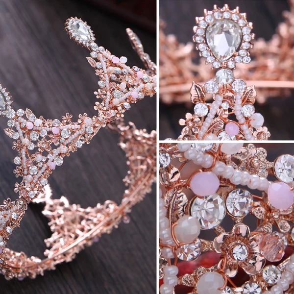 Schöne Pink Brautschmuck 2017 Metall Perlenstickerei Kristall Strass Hochzeit Ball Brautaccessoires