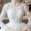 Elegant Wedding Dresses 2017 A-Line / Princess Scoop Neck Long Sleeve Appliques Pierced Lace Backless Chapel Train