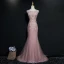 Luxury / Gorgeous Blushing Pink Evening Dresses  2017 Trumpet / Mermaid U-Neck Tulle Beading Backless Embroidered Evening Party Formal Dresses