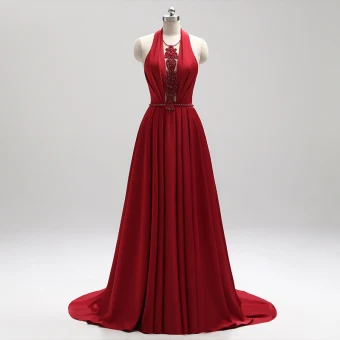 Unique Bordeaux Robe De Soirée 2018 Princesse Titulaire Charmeuse Appliques Dos Nu Perlage Cristal Soirée Robe De Ceremonie