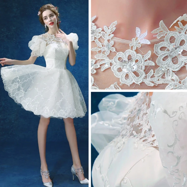 Schöne Weiß Hochzeit 2018 Spitze U-Ausschnitt A Linie Perlenstickerei Applikationen Rückenfreies Brautkleider