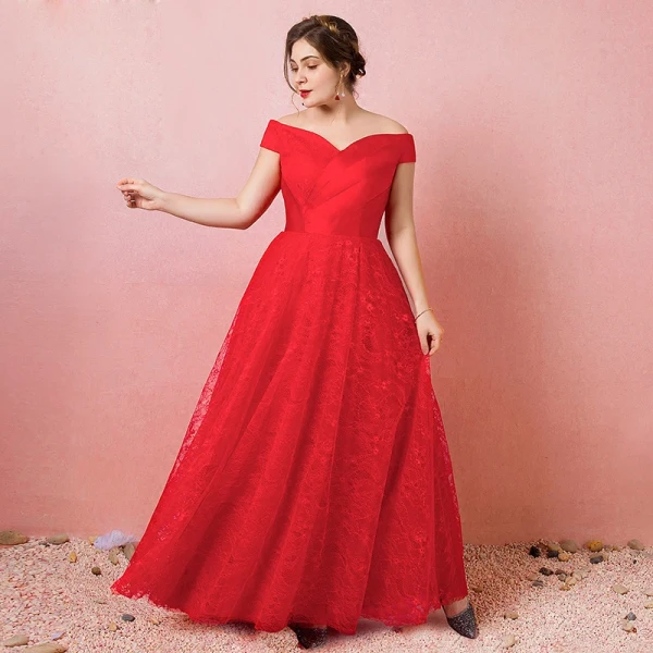 Chic / Beautiful Red Plus Size Evening Dresses 2018 A-Line / Princess Tulle Lace-up Cap Sleeves Backless Strapless Summer Evening Party Formal Dresses
