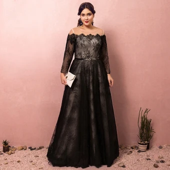 Stilig Unika Svarta Extra Stor Storlek Aftonklänningar 2018 Prinsessa Snörning U Hals Tyll Appliqués Halterneck Afton Formella Klänningar