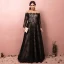 Elegante Único Negro Talla Extra Vestidos de noche 2018 A-Line / Princess Con cordones U-escote Tul Apliques Sin Espalda Noche Vestidos Formales