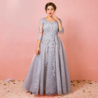 Chic Belle Gris Grande Taille Robe De Soirée 2018 Princesse Tulle U Cou Appliques Dos Nu Perlage Fait Main Soirée Robe De Ceremonie
