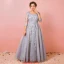 Chic / Belle Gris Grande Taille Robe De Soirée 2018 Princesse Tulle U-Cou Appliques Dos Nu Perlage Fait main Soirée Robe De Ceremonie
