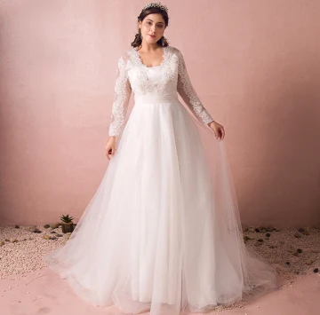 Chic Beautiful Ivory Plus Size Wedding Dresses 2018 A Line Princess V Neck Lace Up Tulle Zipper Up Appliques Backless Beading Sequins Wedding