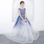 Chic / Beautiful Gradient-Color Floor-Length / Long Evening Dresses  2018 A-Line / Princess Tulle U-Neck Striped Backless Evening Party Formal Dresses