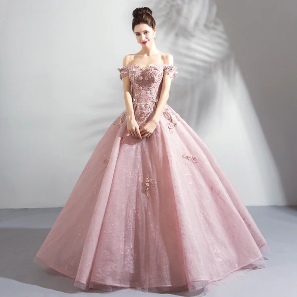 Amazing / Unique Blushing Pink Floor-Length / Long Prom Dresses 2018 Lace-up Tulle Appliques Backless Beading Strapless Ball Gown Formal Dresses