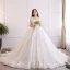 Luxus / Herrlich Weiß Übergröße Ballkleid Brautkleider / Hochzeitskleider 2019 Spitze Tülle Applikationen Rückenfreies Stickerei Handgefertigt Bandeau Kapelle-Schleppe Hochzeit