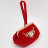 Chic / Beautiful Red Clutch Bags Beading Crystal Rhinestone Velour Homecoming Cocktail Party Evening Party Accessories 2019