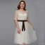 Chic / Beautiful Champagne Plus Size Graduation Dresses 2020 A-Line / Princess U-Neck 1/2 Sleeves Appliques Backless Embroidered Handmade  Homecoming Formal Dresses