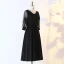 Modern / Fashion Black Plus Size Evening Dresses  2020 A-Line / Princess V-Neck Long Sleeve See-through Buttons Solid Color Tea-length Summer Evening Party Formal Dresses