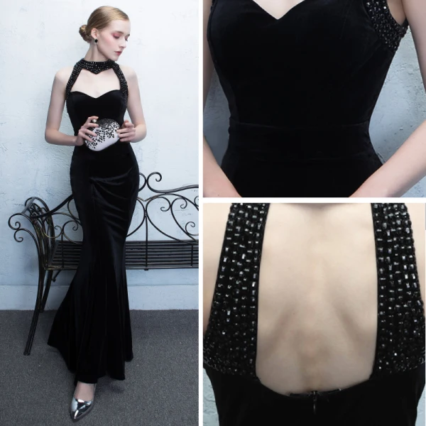 Chic / Beautiful Black 2017 Evening Dresses High Neck Striped Backless Crystal Trumpet / Mermaid Party Dresses