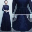 Chic / Beautiful 2017 Navy Blue Evening Dresses  U-Neck Chiffon Pearl A-Line / Princess Homecoming Formal Dresses