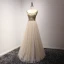 Elegant Champagne Evening Dresses  2017 A-Line / Princess V-Neck Charmeuse Appliques Backless Beading Handmade  Evening Party Formal Dresses