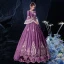 Vintage / Retro Medieval Grape Ball Gown Prom Dresses 2021 Floor-Length / Long 3/4 Sleeve U-Neck Zipper Up Handmade  Beading Rhinestone 3D Lace Backless Prom Cosplay Formal Dresses