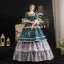 Vintage / Retro Medieval Dark Green Ball Gown Prom Dresses 2021 U-Neck Floor-Length / Long 1/2 Sleeves 3D Lace Flower Printing Cosplay Prom Formal Dresses