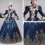 Vintage / Retro Medieval Navy Blue Ball Gown Prom Dresses 2021 Long Sleeve High Neck Floor-Length / Long 3D Lace Flower Embroidered Cosplay Prom Formal Dresses