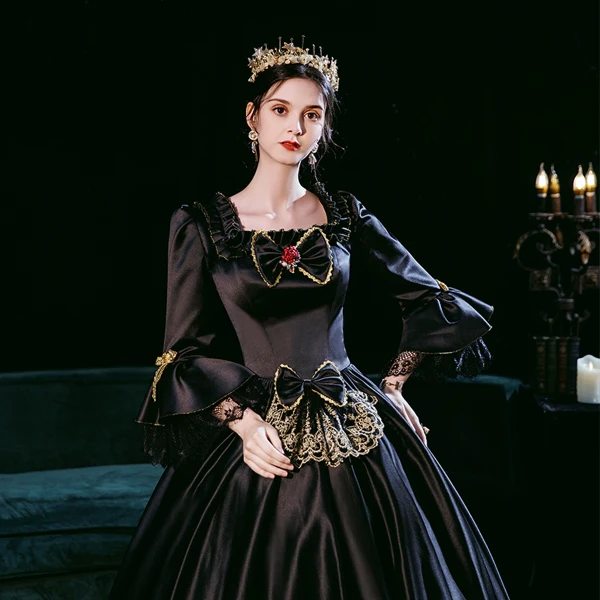 Vintage Retro Medieval Gothic Baroque Black Evening Dresses 2021 Crossed Straps Lace Vintage Retro Medieval Gothic Baroque Black Evening Dresses 2021 Crossed Straps Lace