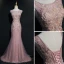 Luxury / Gorgeous Blushing Pink Evening Dresses  2017 Trumpet / Mermaid U-Neck Tulle Beading Backless Embroidered Evening Party Formal Dresses