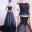 Amazing / Unique Black Prom Dresses 2017 A-Line / Princess Strapless Lace Tulle Appliques Backless Prom Formal Dresses