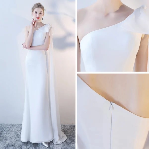 Klassisch Elegante Weiß Abendkleider 2018 Mermaid Lange One-Shoulder Tülle Abend Rückenfreies Festliche Kleider