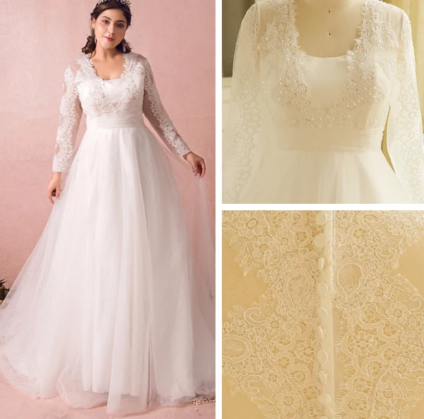 Chic / Belle Ivoire Grande Taille Robe De Mariée 2018 Princesse V-Cou Lacer Tulle Fermeture éclair Appliques Dos Nu Perlage Paillettes Mariage
