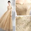 Bling Bling Gold Champagne Floor-Length / Long Evening Dresses  2018 A-Line / Princess Tulle Beading Sequins Strapless Prom Dresses