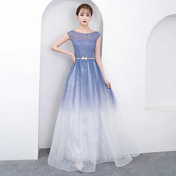 Chic / Beautiful Gradient-Color Floor-Length / Long Evening Dresses 2018 A-Line / Princess Tulle U-Neck Striped Backless Evening Party Formal Dresses