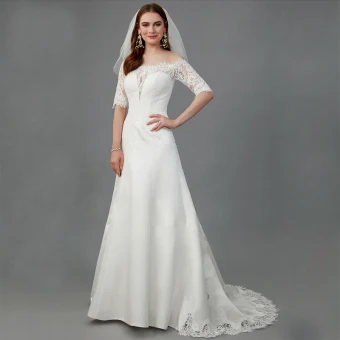 Vintage Retro White Wedding Dresses 2020 Trumpet Mermaid Off The Shoulder 1 2 Sleeves See Through Backless Handmade Embroidered Royal Train Wedding