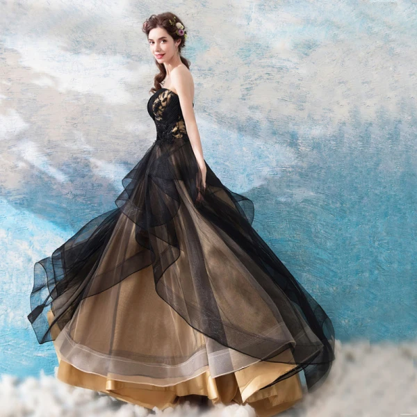 Chic / Beautiful Black 2018 Prom Dresses A-Line / Princess Tulle Floor-Length / Long Winter Strapless Beading Appliques Backless Evening Party Prom Formal Dresses