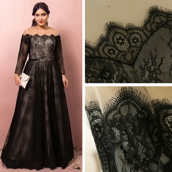 Elegante Único Negro Talla Extra Vestidos de noche 2018 A-Line / Princess Con cordones U-escote Tul Apliques Sin Espalda Noche Vestidos Formales