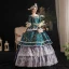 Vintage / Retro Medieval Dark Green Ball Gown Prom Dresses 2021 U-Neck Floor-Length / Long 1/2 Sleeves 3D Lace Flower Printing Cosplay Prom Formal Dresses