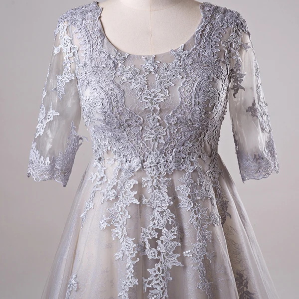 Chic / Belle Gris Grande Taille Robe De Soirée 2018 Princesse Tulle U-Cou Appliques Dos Nu Perlage Fait main Soirée Robe De Ceremonie