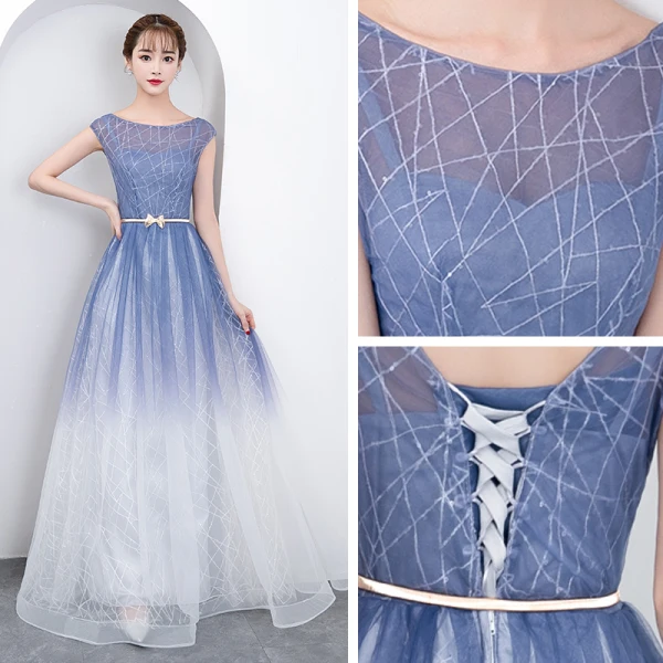 Chic / Beautiful Gradient-Color Floor-Length / Long Evening Dresses 2018 A-Line / Princess Tulle U-Neck Striped Backless Evening Party Formal Dresses