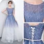 Chic / Beautiful Gradient-Color Floor-Length / Long Evening Dresses  2018 A-Line / Princess Tulle U-Neck Striped Backless Evening Party Formal Dresses