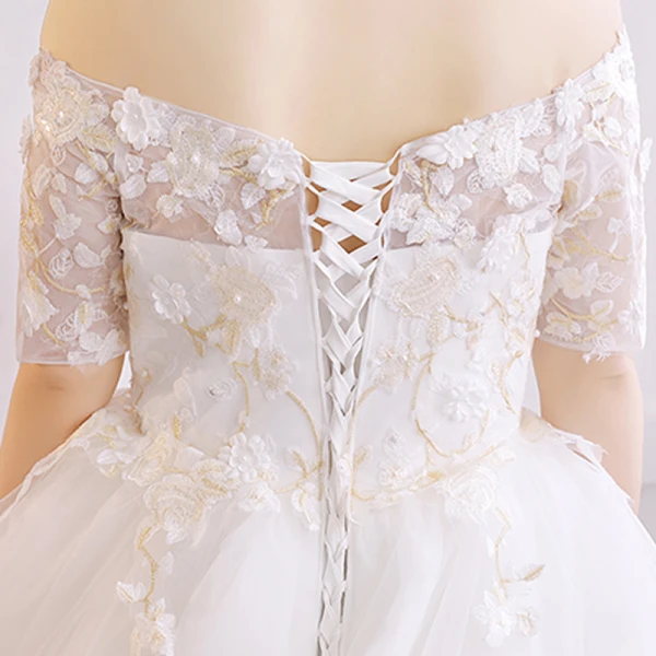 Luxus / Herrlich Weiß Übergröße Ballkleid Brautkleider / Hochzeitskleider 2019 Spitze Tülle Applikationen Rückenfreies Stickerei Handgefertigt Bandeau Kapelle-Schleppe Hochzeit