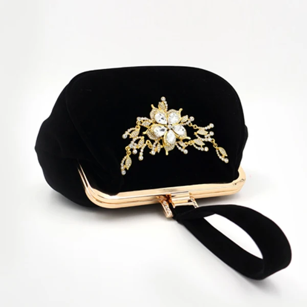Chic / Beautiful Red Clutch Bags Beading Crystal Rhinestone Velour Homecoming Cocktail Party Evening Party Accessories 2019