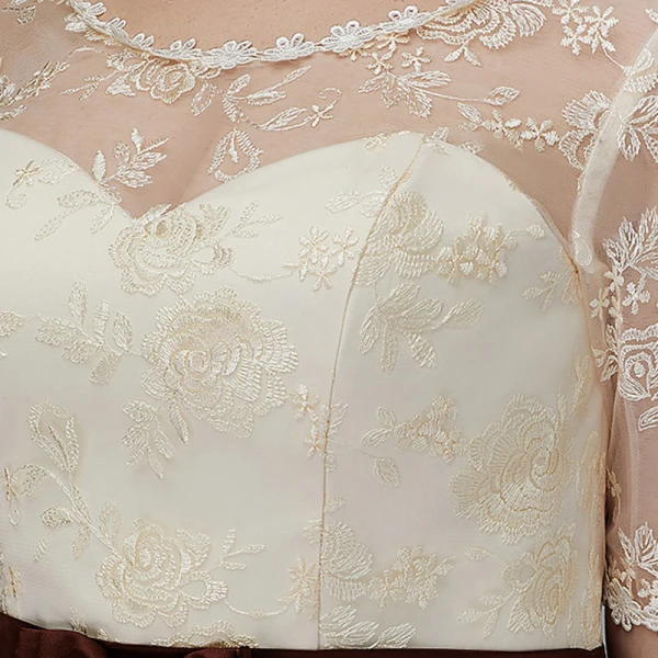 Chic / Beautiful Champagne Plus Size Graduation Dresses 2020 A-Line / Princess U-Neck 1/2 Sleeves Appliques Backless Embroidered Handmade Homecoming Formal Dresses