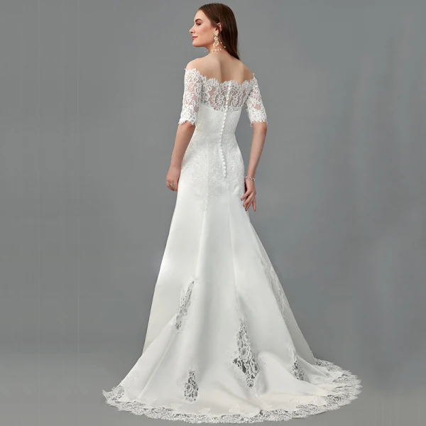 Vintage / Originale Blanche Robe De Mariée 2020 Trompette / Sirène De l'épaule 1/2 Manches Transparentes Dos Nu Fait main Brodé Royal Train Mariage