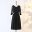 Modern / Fashion Black Plus Size Evening Dresses  2020 A-Line / Princess V-Neck Long Sleeve See-through Buttons Solid Color Tea-length Summer Evening Party Formal Dresses
