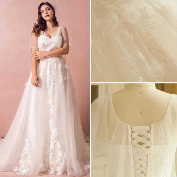 Unique Blanche Robe De Mariée 2017 Princesse V-Cou Tulle Perlage Appliques Dos Nu Mariage
