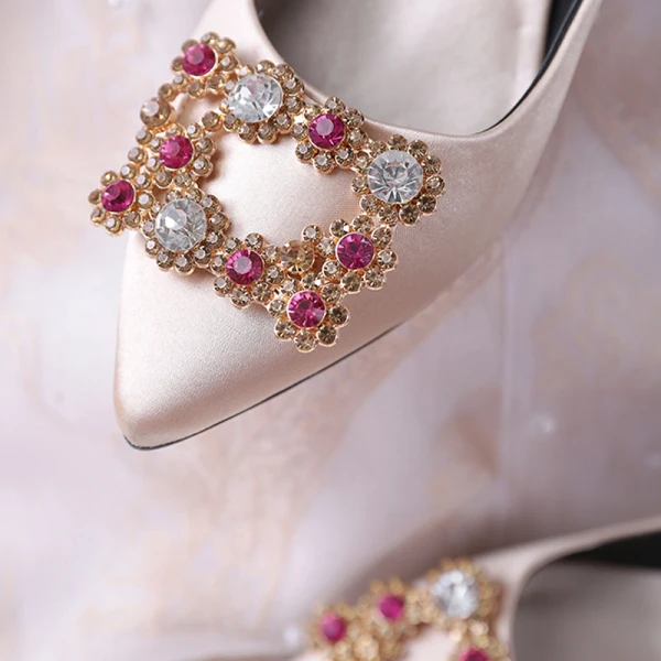 Moderne / Mode Champagne Chaussure De Mariée 2019 6 cm À Bout Pointu Polyester Perlage Faux Diamant Mariage Talons Hauts