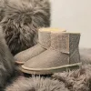 Romantic Lovely Silver Snow Boots 2020 Winter Woolen Leather Glitter Holiday Casual Outdoor / Garden Flat Round Toe Womens Boots